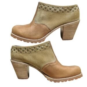 Woolrich Kiva Brown Leather Studded Western Mule Clog Bootie Heels Shoes 6 1/2